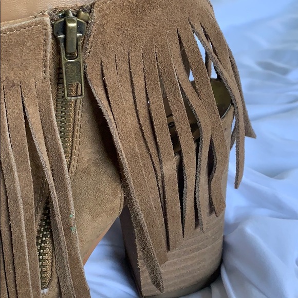 Suede Fringe Open Toe Booties - Picture 2 of 6